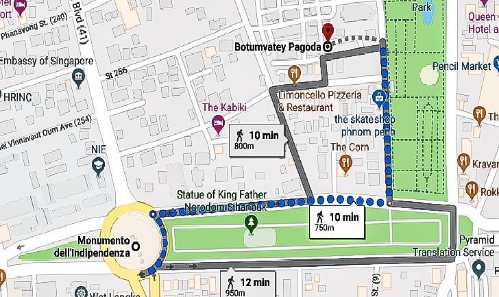 Tragitto da  Monumento dell'Indipendenza  a  Monumento dell'amicizia tra Cambogia e Vietnam 