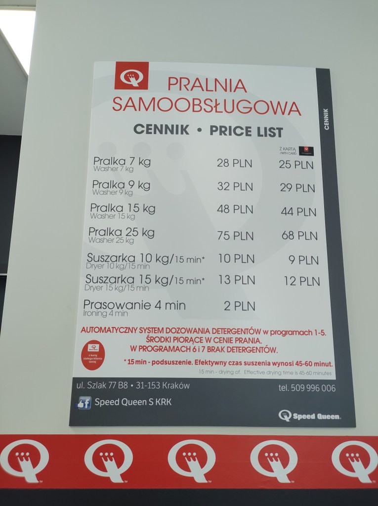 Listino prezzi lavanderia Cracovia